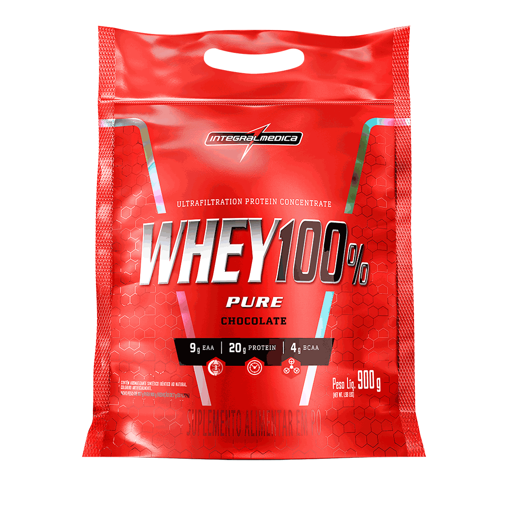 Whey Protein Concentrado 100% Pure Pouch Chocolate 900g Integralmedica