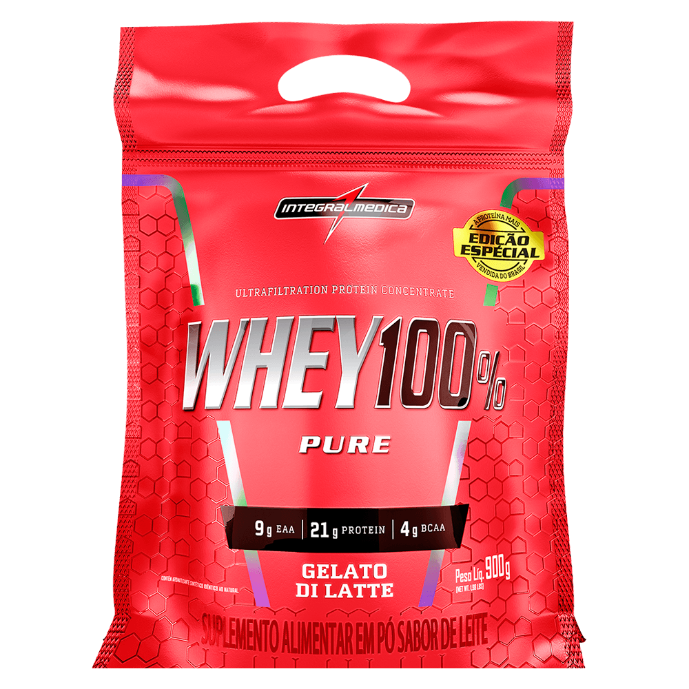 Whey Protein Concentrado 100% Pure Pouch Gelato Di Latte 900g Integralmedica